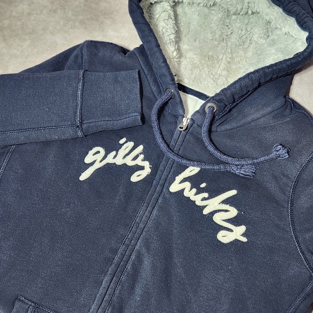 Gilly Hicks Kids Navy Blue Sherpa Lined Full Zip Hoodie Logo‎ Sweatshirt Large